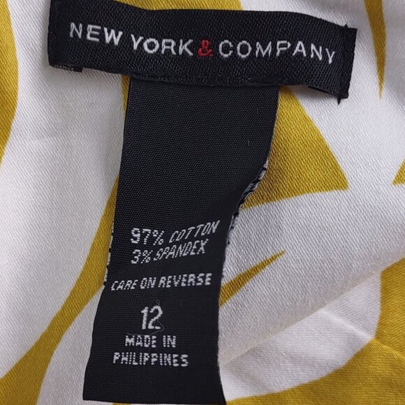 New York & Company Yellow White Leaf Print Cotton Blend Fit & Flare Dress Sz 12 - Picture 10 of 11